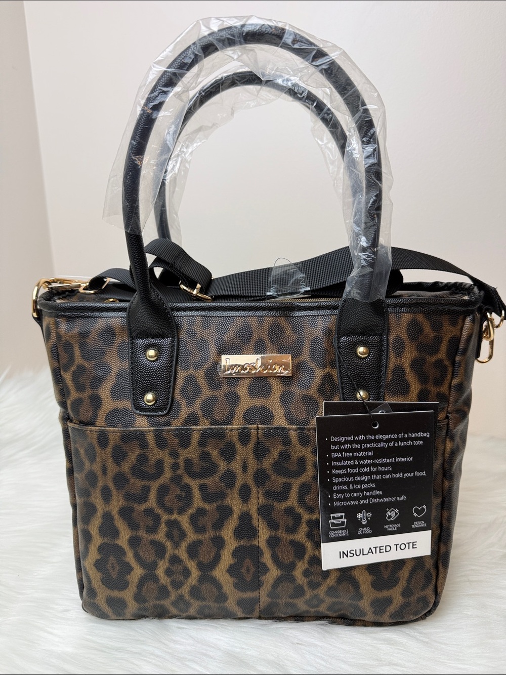 NWT Imoshion Leopard Print Insulated Tote, Lunch Bag - Brown & Black